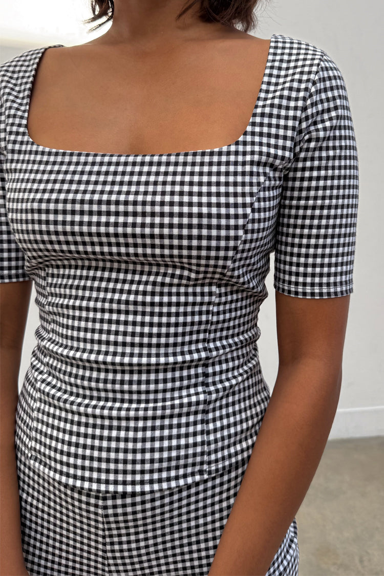 Gingham Square Neck Top with Corset Darts | SS25 Must-Have