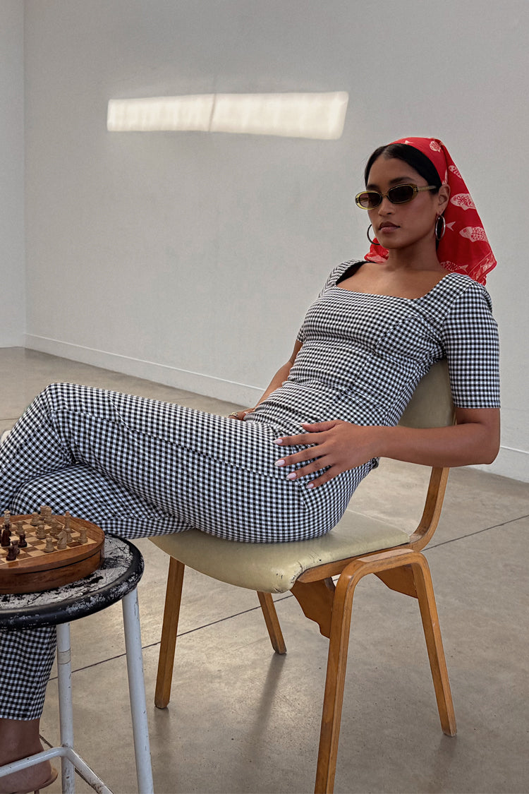 Gingham Square Neck Top with Corset Darts | SS25 Must-Have
