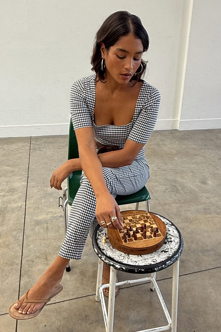 Gingham Square Neck Top with Corset Darts | SS25 Must-Have