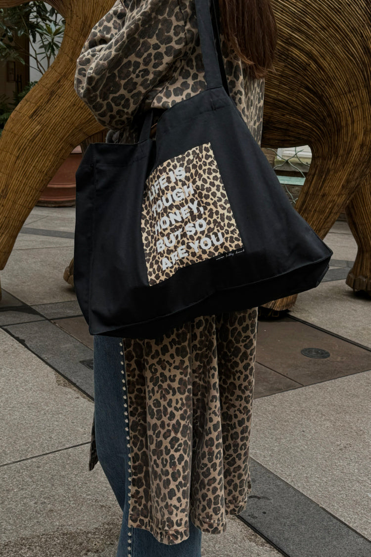 Life Is Tough Honey Tote Bag | Black Canvas & Inspirational Print