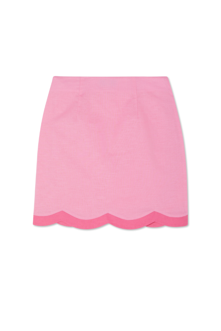 Pink Scallop Mini Skirt with Wrap Tie - Multi-Wear Jaspre Style