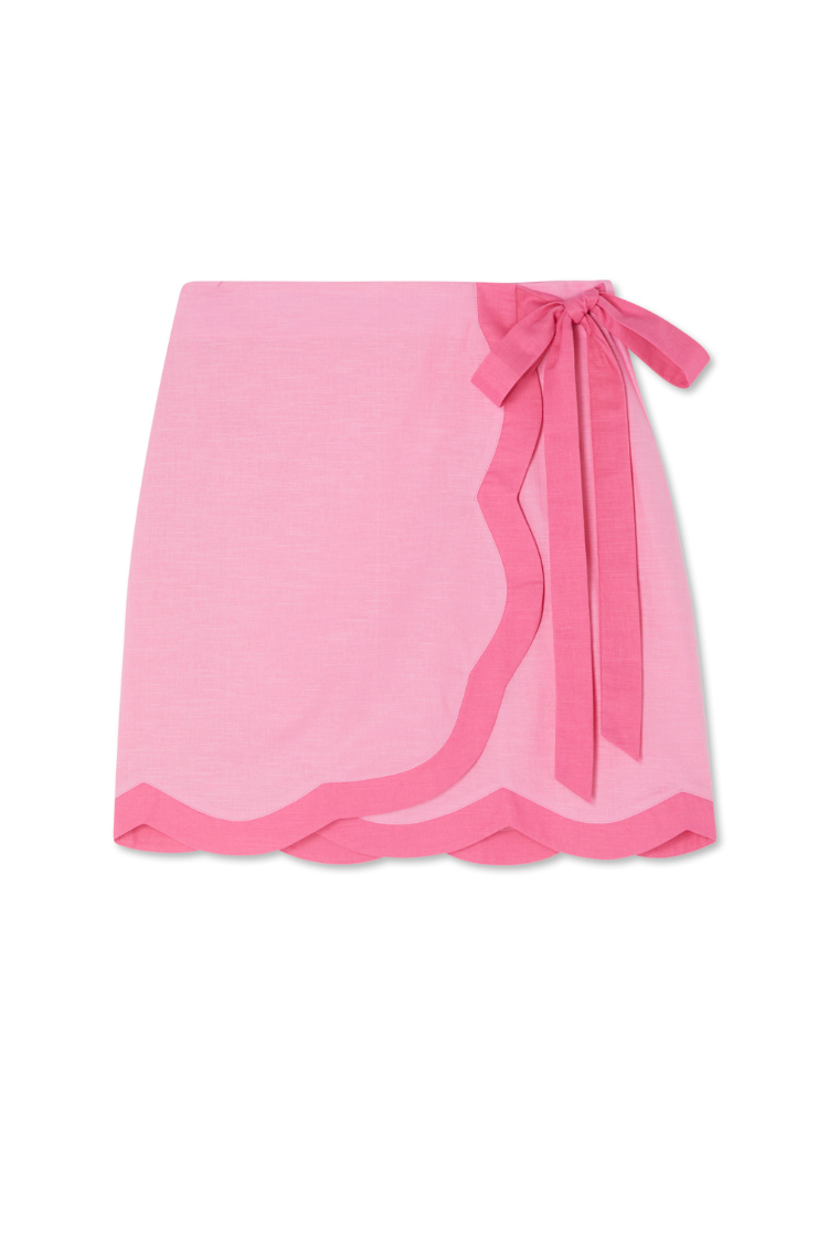 Pink Scallop Mini Skirt with Wrap Tie - Multi-Wear Jaspre Style