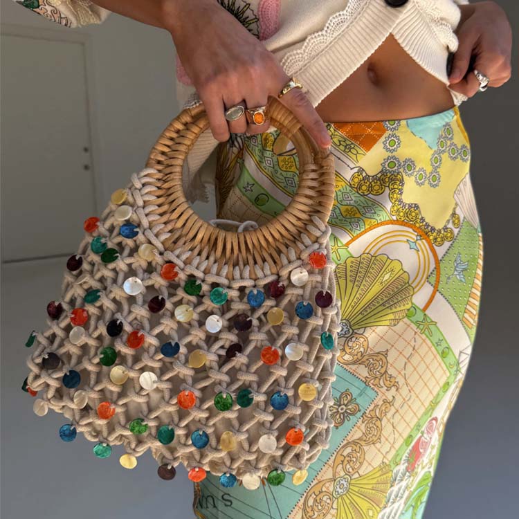 Handwoven Macrame Beach Bag with Shell Accents | Vacation Essential