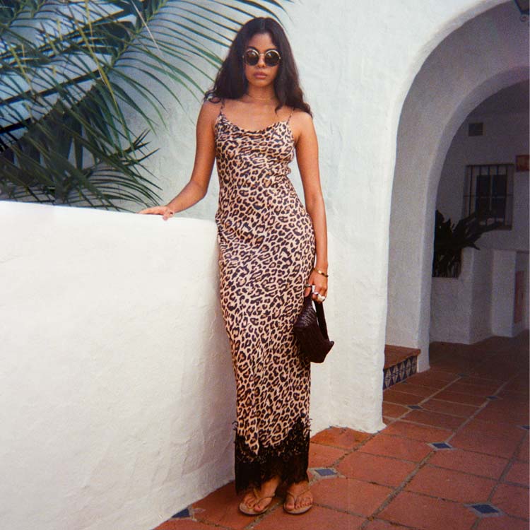 Leopard Print Lace Hem Dress with Adjustable Straps | Patti Dress