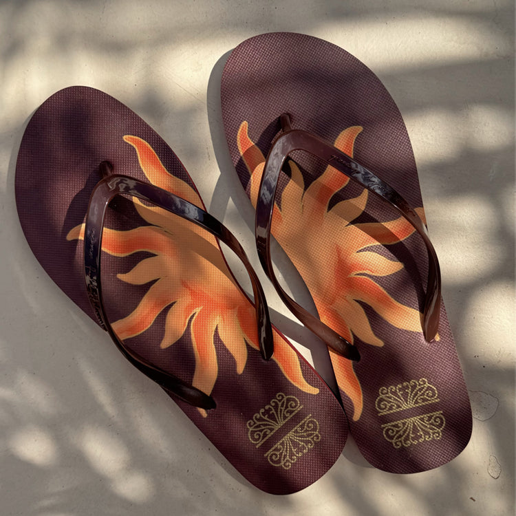 Chocolate Sun Print Flip Flops with Cushioned Sole | NFD
