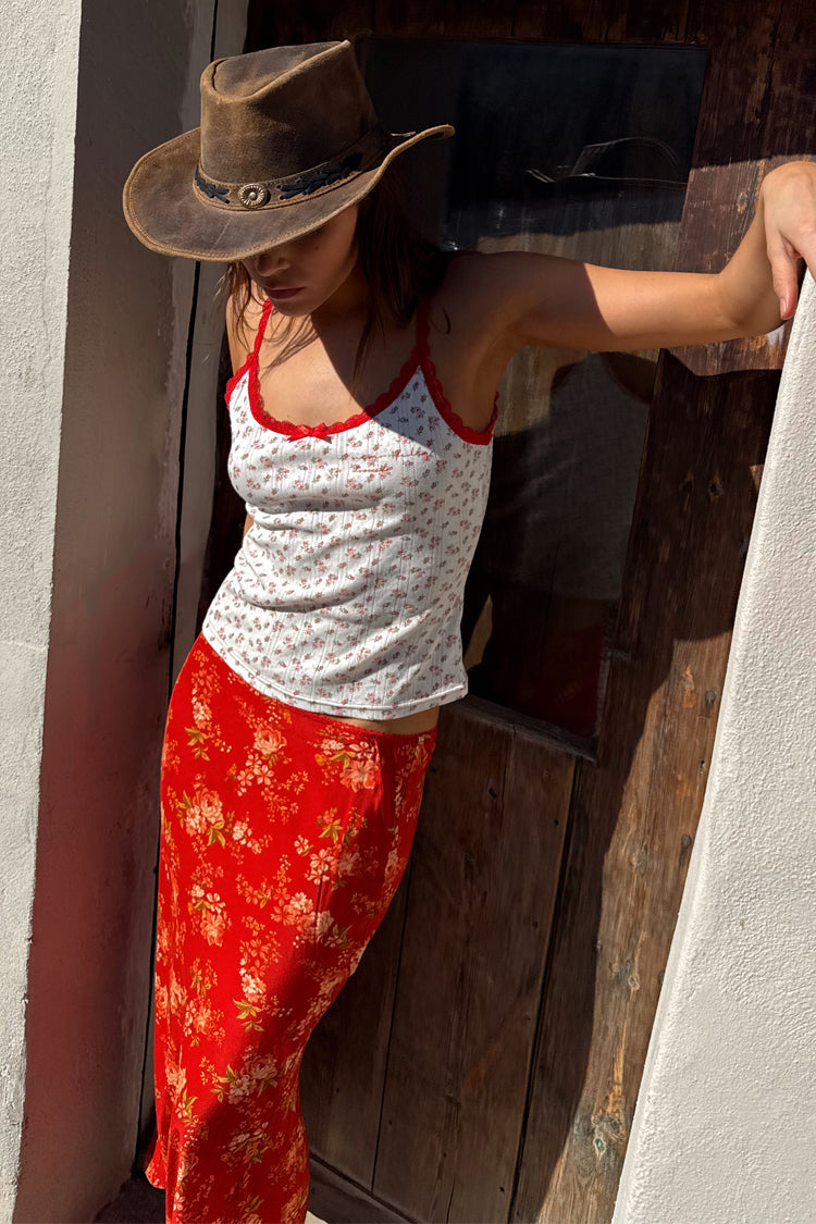 Floral Lace Vest with Red Trim | 90s Inspired Cotton Top