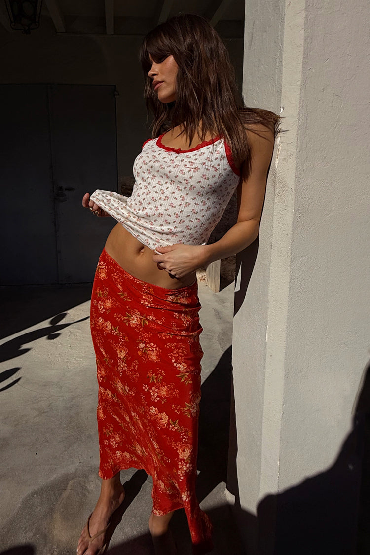Floral Lace Vest with Red Trim | 90s Inspired Cotton Top