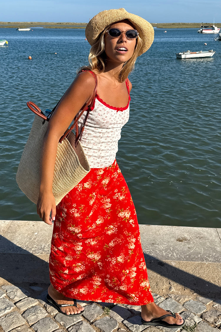 Floral Lace Vest with Red Trim | 90s Inspired Cotton Top