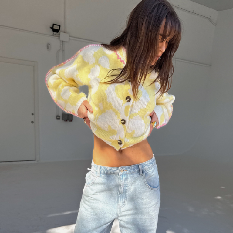 Yellow Knit Cardigan with Blanket Stitch | Zizi