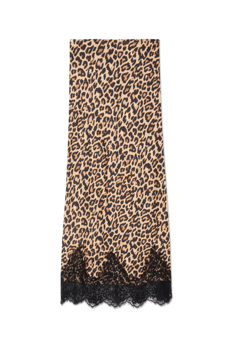 Leopard Print Lace Trim Midi Skirt | Maeva