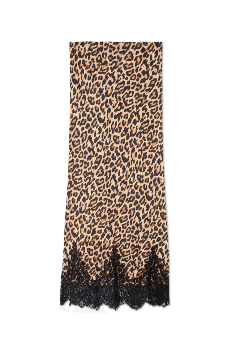 Leopard Print Lace Trim Midi Skirt | Maeva