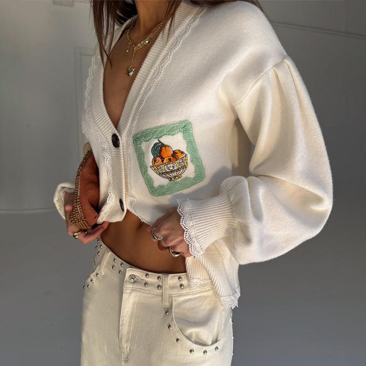 Cream Embroidered Lace Cardigan for Women | Isla Hannah