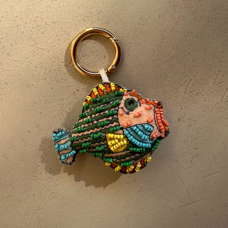 Colorful Glass Bead Fish Keyring | Handcrafted Cotton Accessory